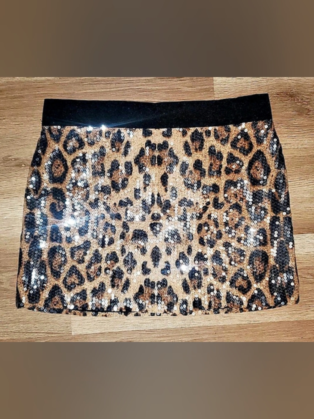 QED London Leopard Sequin Skirt Mini Brown & Black Size Large